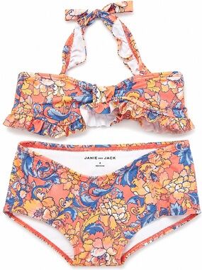 Janie and Jack Coral, Blue & Yellow Floral Ruffle Two-Piece Bikini